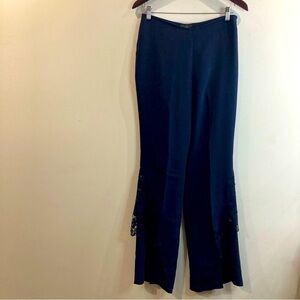 LUISA SPAGNOLI Sz 44 100% Silk Pants with Lace Overlay Straight Leg Trousers
